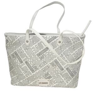 Love Moschino Borsa Embossed Faux Leather Bianco Tote Bag White Spell out